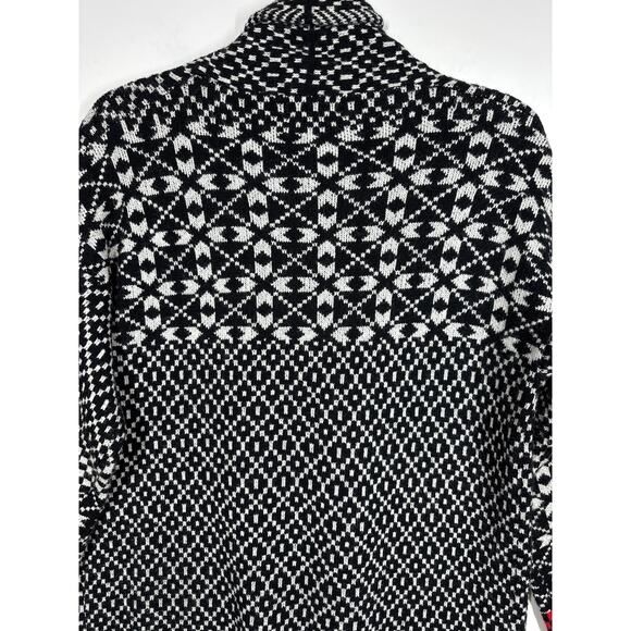 Kamana Geometric Aztec Open Cardigan Sweater Black White Red Long Sleeve Size L - Picture 8 of 11